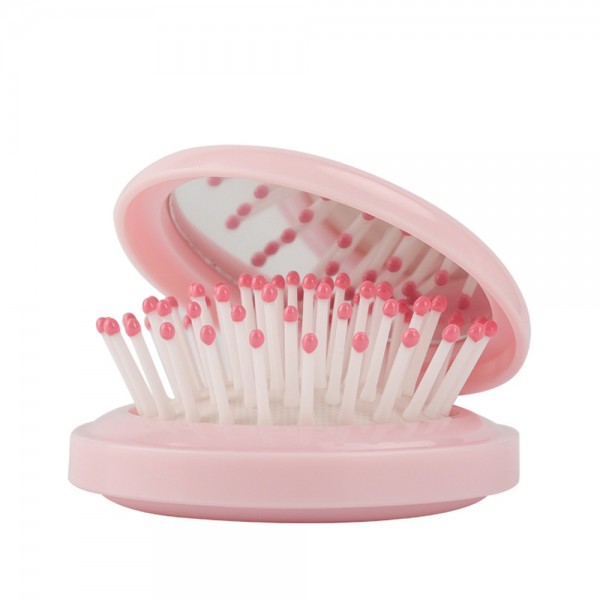 Mini foldable hair brush with cosmetic mirror with custom logo 