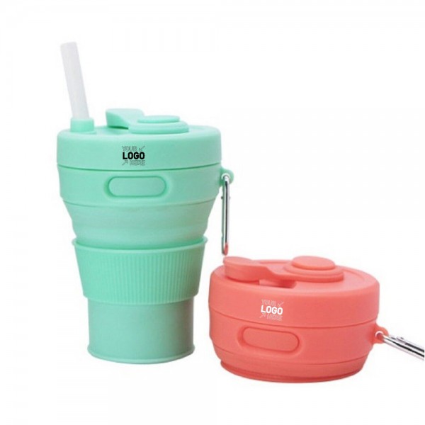 15 Oz. Portable Silicone Foldable Sippy Cup W/Drinking Straw