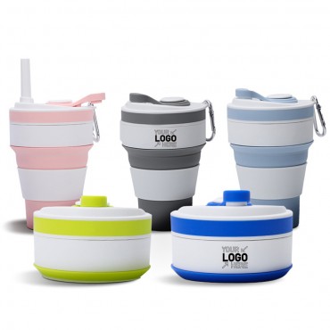 12 Oz. Portable Silicone Foldable Sippy Cup W/Drinking Straw 12 Oz. Portable Sili...
