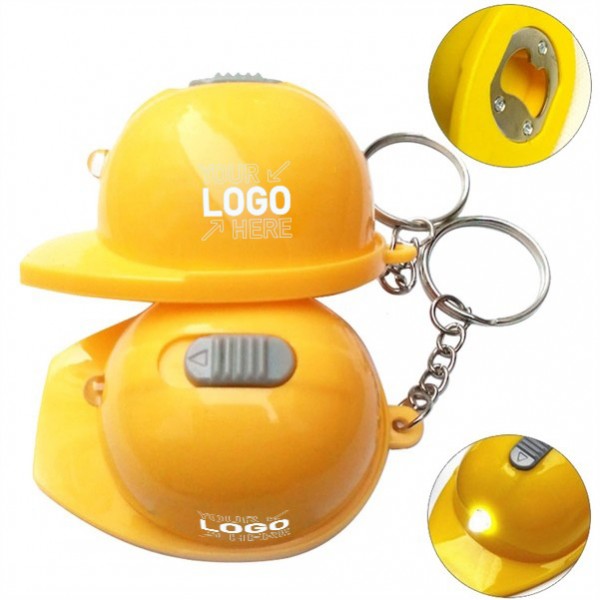 Safety Helmet LED Keychain W/ Bottle Opener