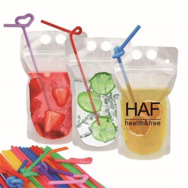 Hand-held closable Zipper Drinking Pouches With Straw Hand-held closable Z...